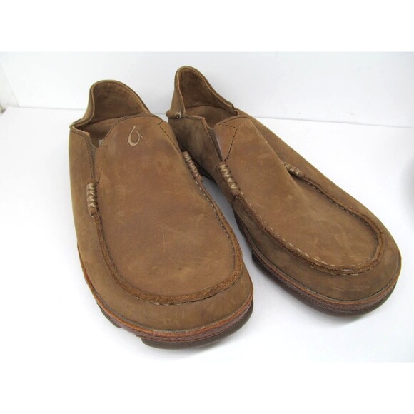 Olukai Moloa Mens Brown Leather Loafers Size US 8.5 EUR 41.5 - Picture 1 of 9